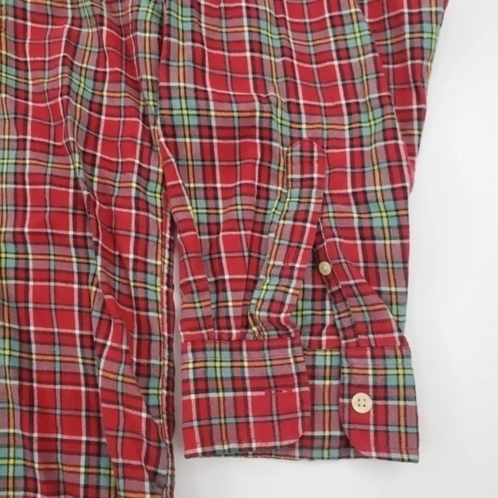 J Crew Shirt XL Plaid Red Green Button Front‎ Long